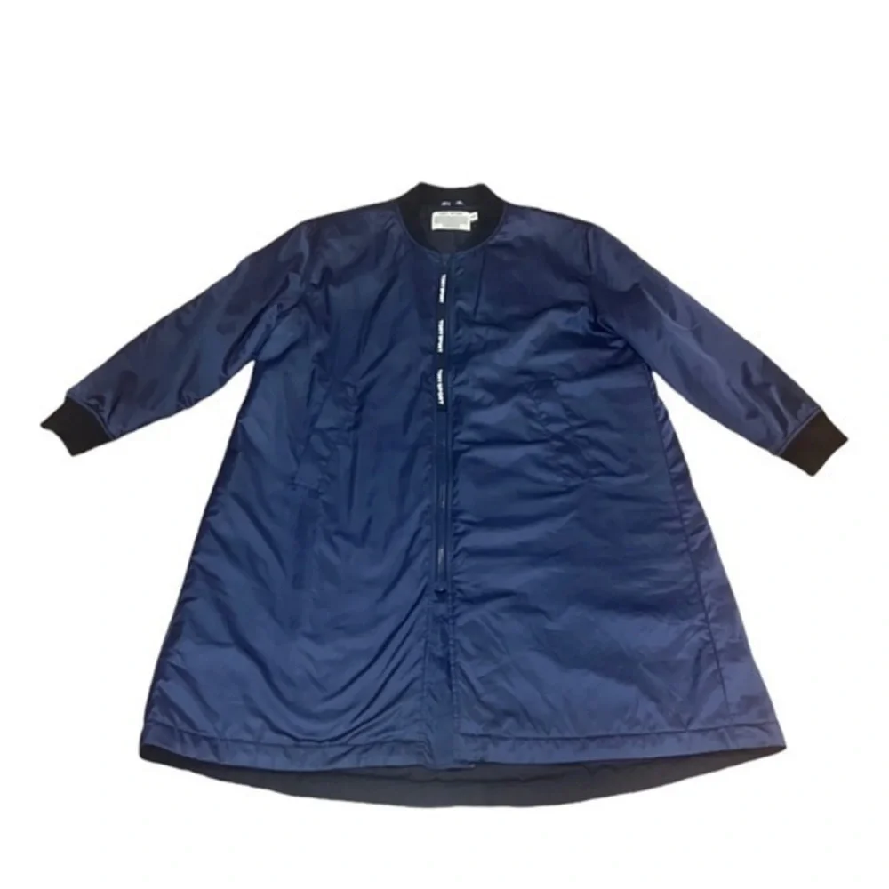 Tory Burch Sport Performance Navy Blue Satin‎ Long Bomber Jacket Coat Medium